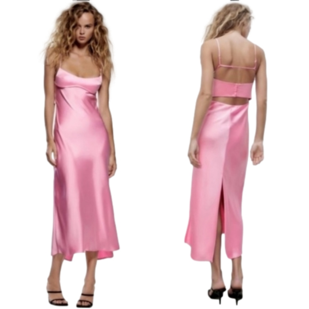 ZARA *Lavender Slip Style Maxi Dress Strappy Back Dress Size Small